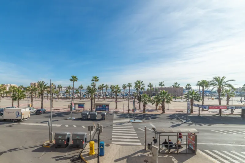 El paseo de Lo Pagán con las palmeras y el aparcamiento a pie de playa